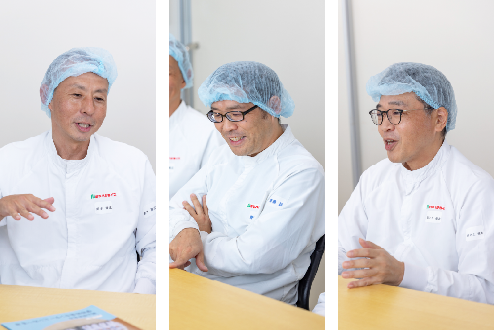 左から:港北工場長 兼 業務課長 鈴木隆広様、生産課長 齊藤誠様、生産課長代理 田之上健太様