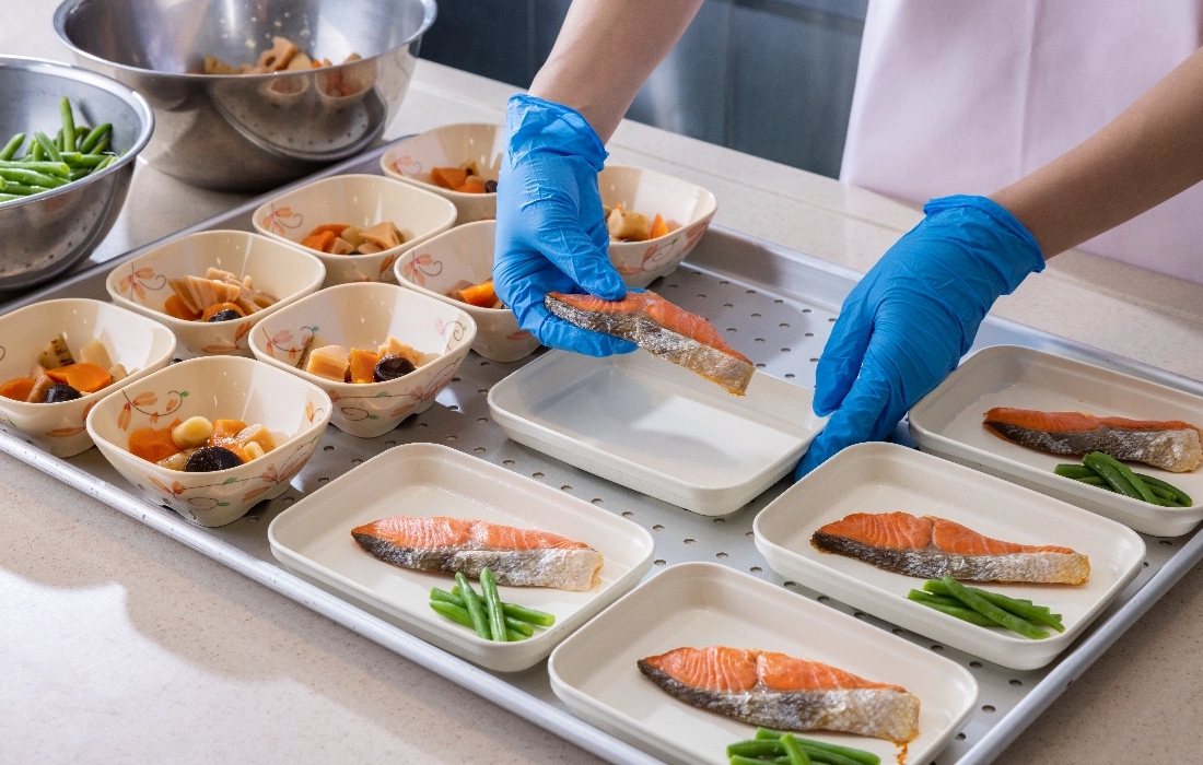 施設外で加工された調理済み食材を活用。再加熱調理機のメリットを最大化。
